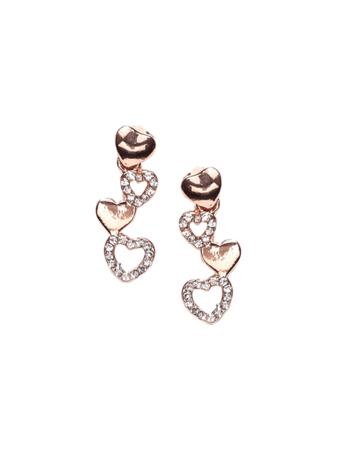 

OOMPH Gold-Toned & White Heart Shaped Drop Earrings
