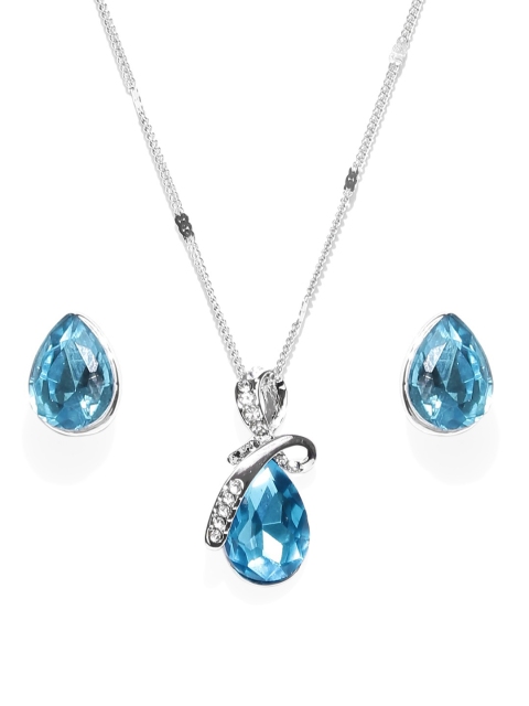 

OOMPH Silver-Toned & Blue Zirconia-Studded Jewellery Set