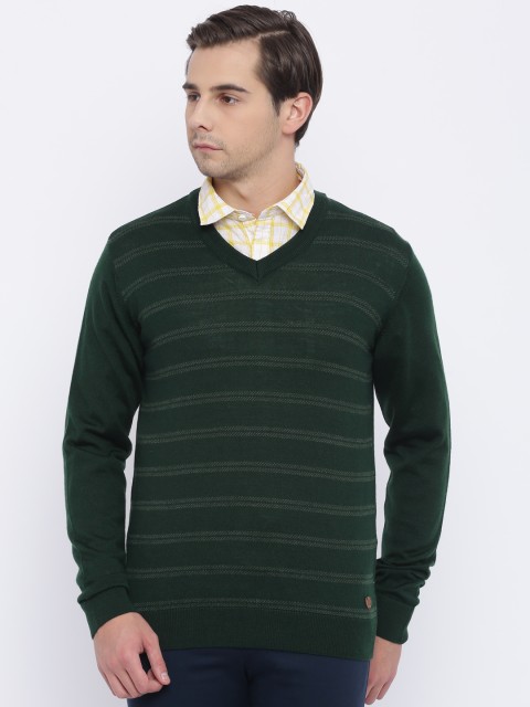 

Raymond Men Green Self-Striped Pullover Sweater
