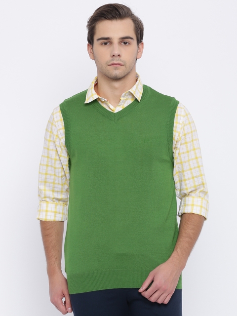 

Raymond Men Green Solid Sweater Vest