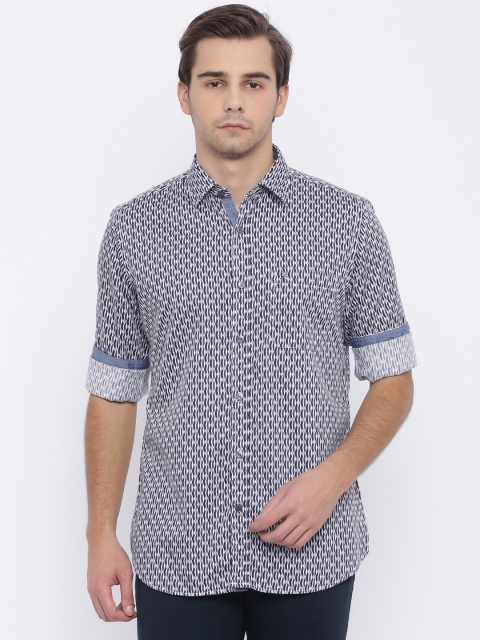 

Raymond Men Blue & Off-White Self-Design Casual Shirt