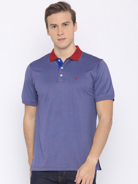

Raymond Men Blue & Red Self Design Polo Collar T-shirt