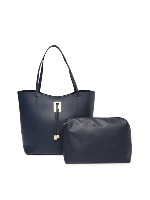 

Mast & Harbour Navy Blue Solid Tote Bag with Pouch