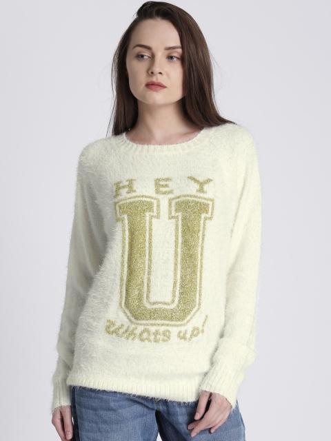 

Splash Women Cream-Coloured Self Design Fuzzy Sweater