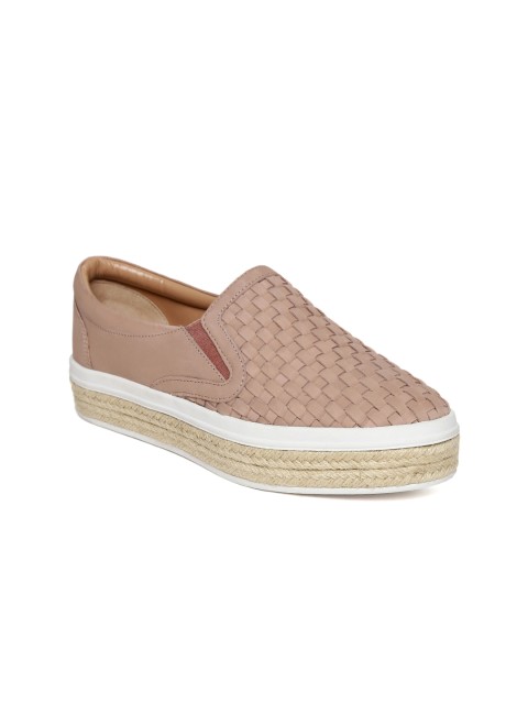 

Carlton London Women Dusty Pink Basketweave-Pattern Leather Slip-Ons
