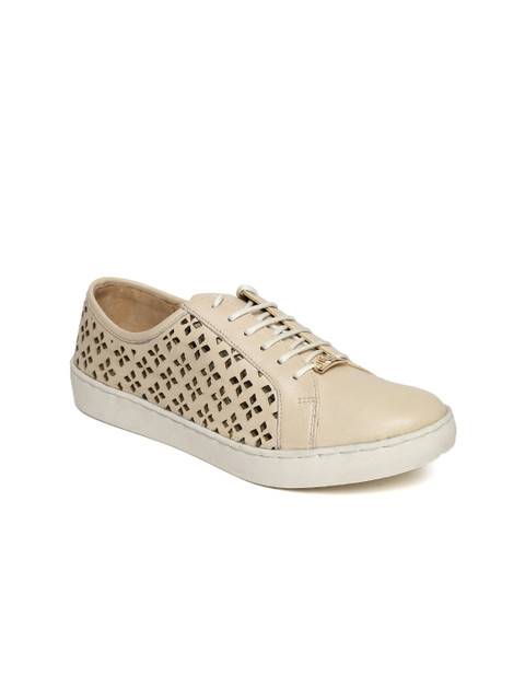 

Carlton London Women Beige Cut-Out Leather Sneakers