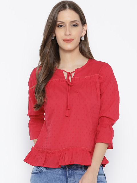 

Style Quotient Women Red Dobby Weave A-Line Top