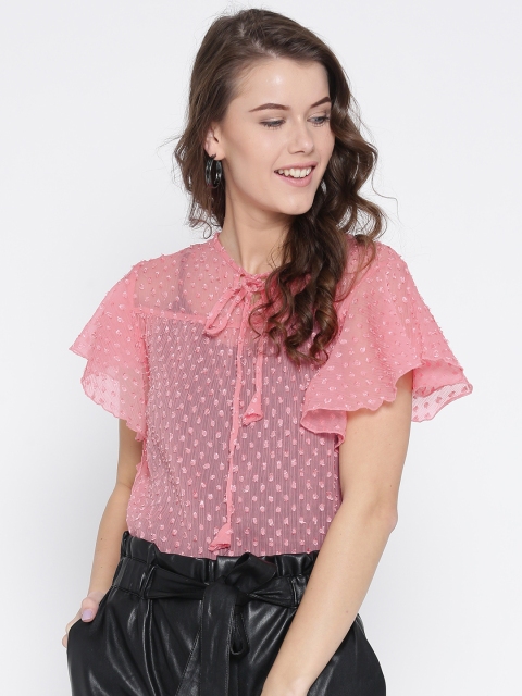 

Style Quotient Women Pink Self-Design Sheer Top
