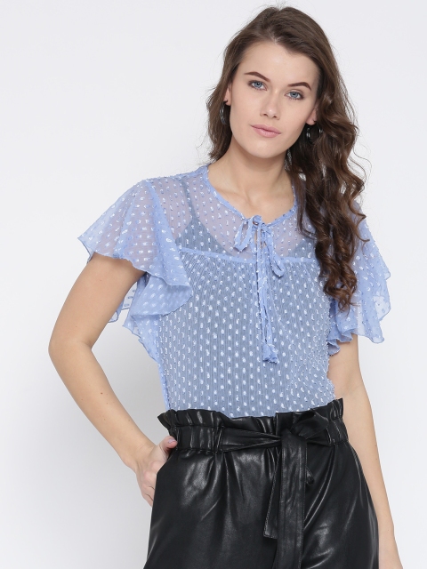 

Style Quotient Women Blue Semi-Sheer Self-Design Top