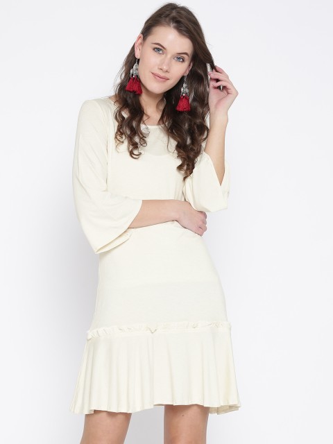 

Style Quotient Women Cream-Coloured Solid Drop-Waist Dress