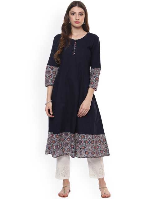 

Bhama Couture Women Navy Blue Solid A-Line Kurta