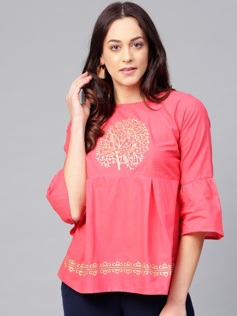 

Bhama Couture Women Pink Printed Pure Cotton Top