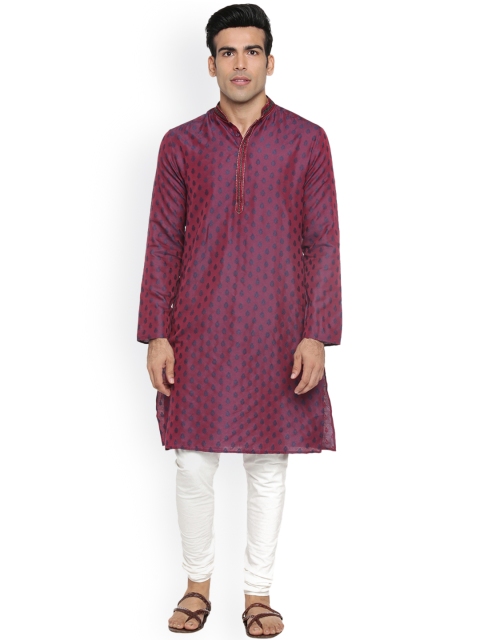 

indus route by Pantaloons Men Maroon Woven Design Straight Kurta