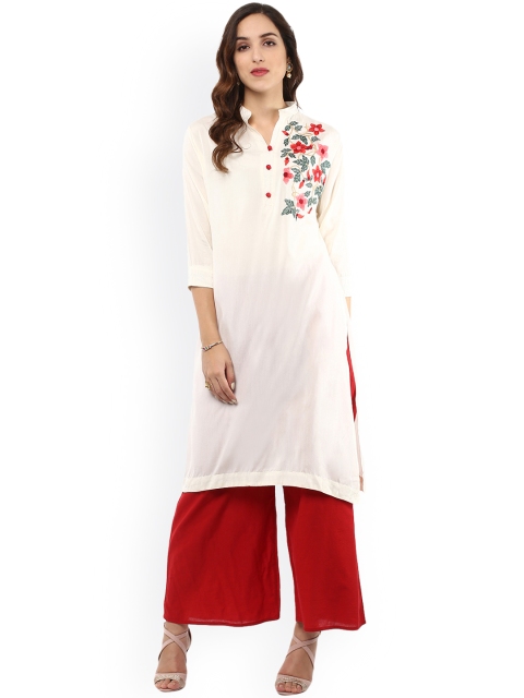 

Bhama Couture Women Cream-Coloured & Red Embroidered Kurta with Palazzos