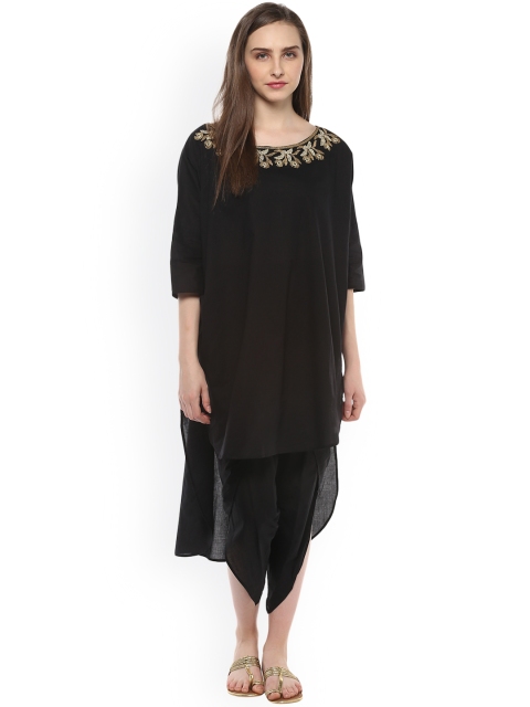 

Bhama Couture Women Black Embroidered Kurta with Dhoti Pants