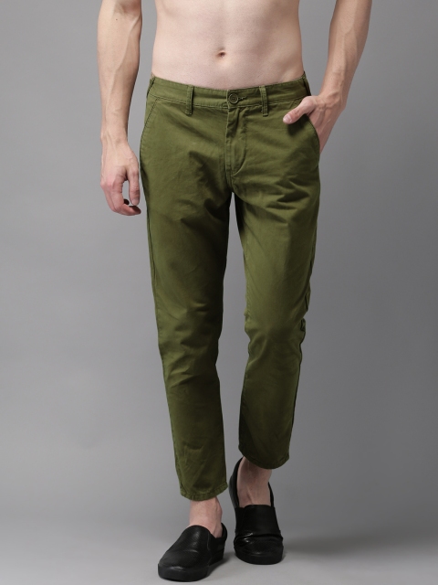 

Moda Rapido Men Olive Green Slim Fit Solid Cropped Chinos