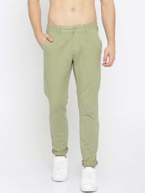 

HERE&NOW Men Green Slim Fit Solid Cropped Chinos