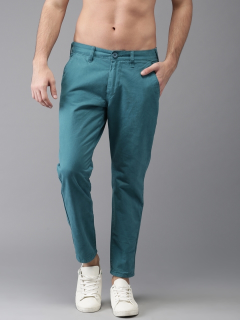 

HERE&NOW Men Green Slim Fit Solid Cropped Chinos