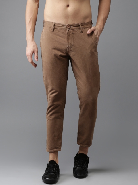 

HERE&NOW Men Brown Slim Fit Solid Cropped Chinos, Blue