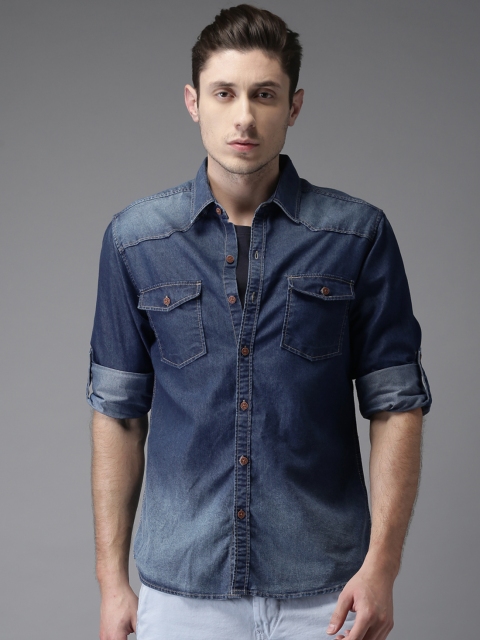 

Moda Rapido Men Blue Regular Fit Faded Casual Shirt
