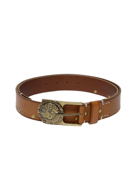 

Ed Hardy Men Tan Brown Solid Leather Belt