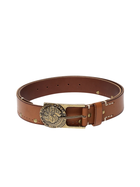 

Ed Hardy Men Tan Brown Studded Leather Belt