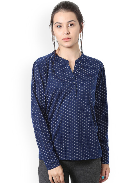 

People Women Navy Blue Printed High-Low Top