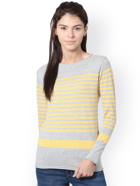 

People Women Grey & Yellow Striped Top