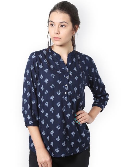 

People Women Navy Blue Printed Top