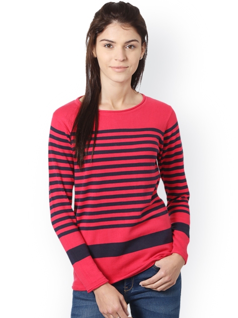 

People Women Pink & Navy Blue Striped Top