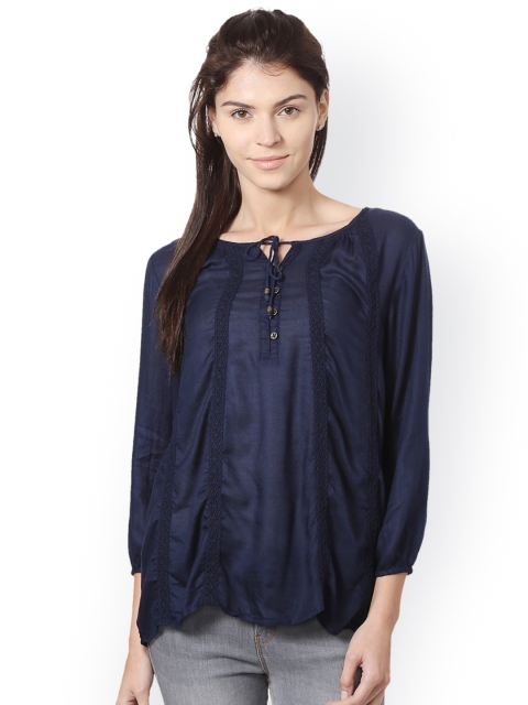 

People Women Navy Blue Solid Top