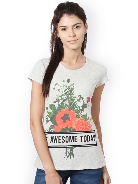 

People Women Off-White Printed Round Neck T-shirt