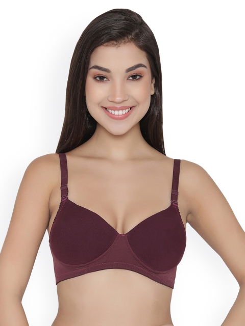 

Clovia Cotton Non-Wired Padded Multiway T-Shirt Bra, Burgundy