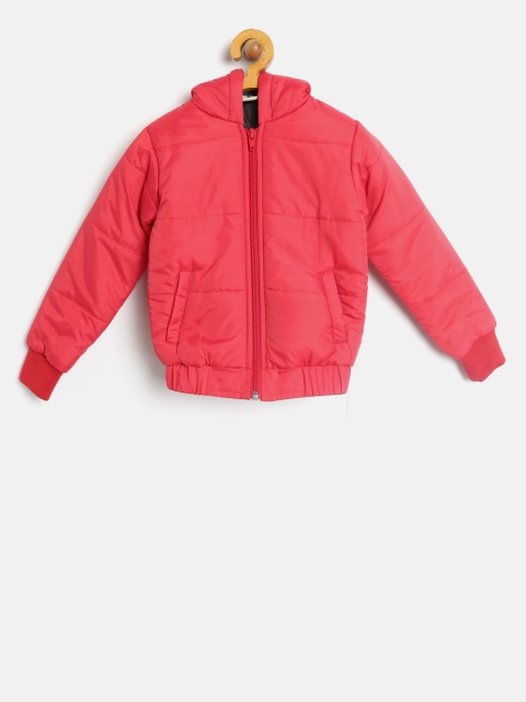 

YK Boys Red Solid Hooded Bomber Jacket