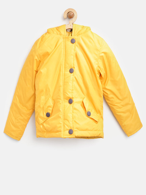 

YK Girls Yellow Solid Hooded Padded Jacket