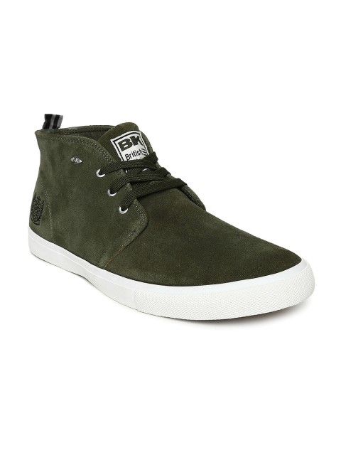

BRITISH KNIGHTS Men Olive Green Solid Suede Mid-Top Sneakers