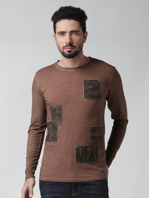 

Blue Saint Men Brown Solid Round Neck Slim Fit T-shirt