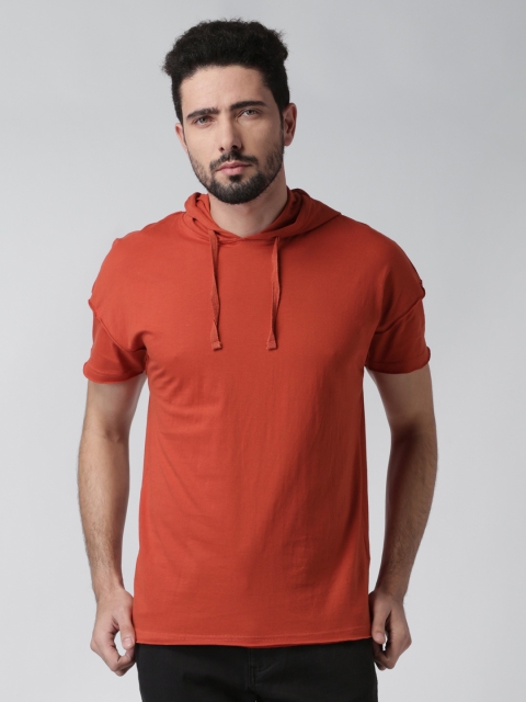 

Blue Saint Men Rust Orange Solid Hooded Slim Fit T-shirt