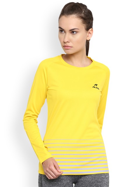 

Alcis Women Yellow Striped Round Neck Slim Fit T-shirt