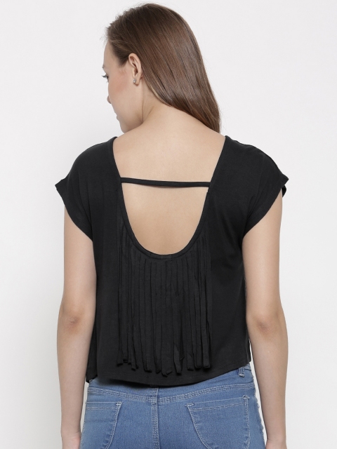 

pink woman Women Black Solid Styled Back Top