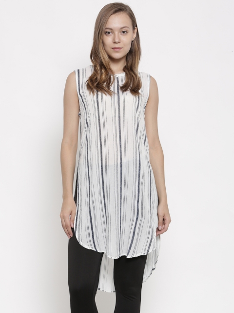 

pink woman Women White & Navy Striped High-Low Top