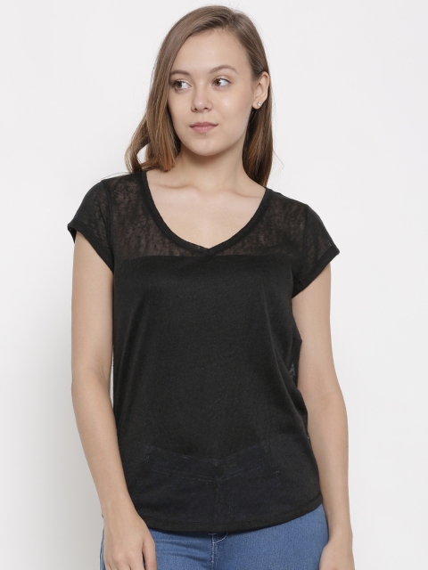 

pink woman Black Solid Top