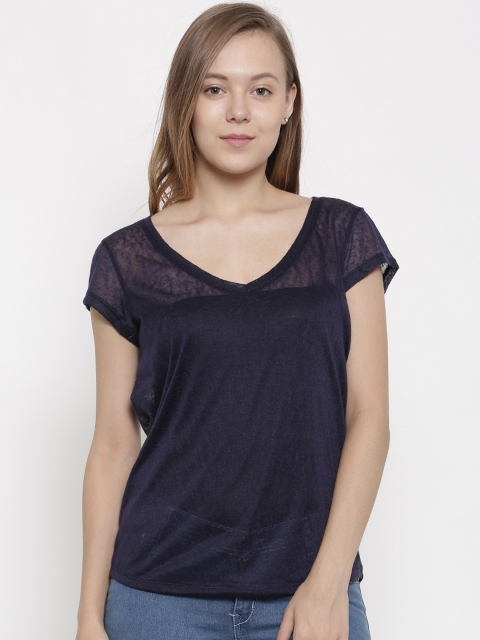 

pink woman Navy Blue Solid Top