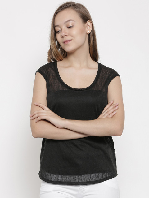 

pink woman Women Black Solid Top