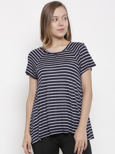 

pink woman Navy Blue & White Striped Top