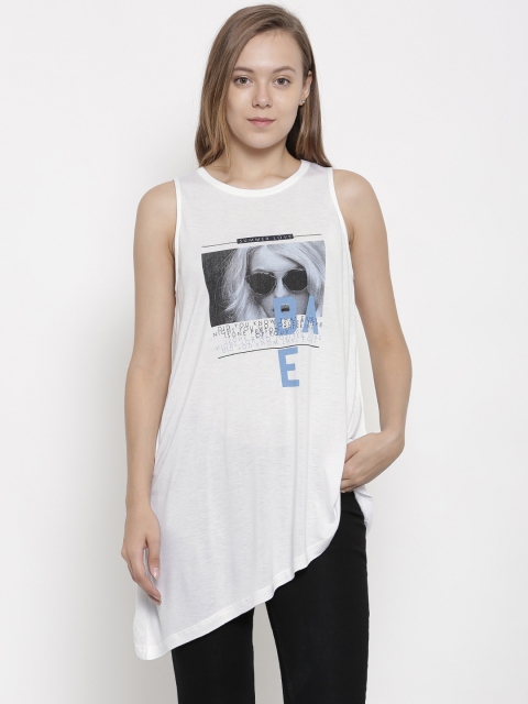 

pink woman Women White Printed High-Low Top