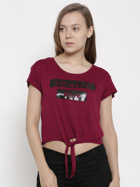 

pink woman Red Printed Boxy Crop Top
