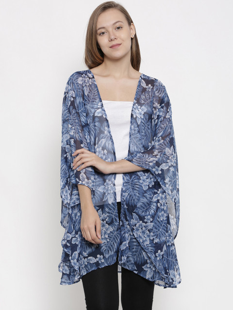 

pink woman Blue Printed Open Front Shrug