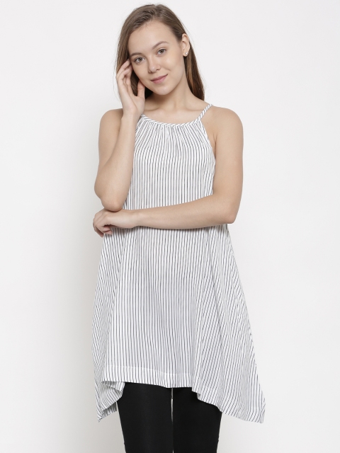 

pink woman White & Navy Blue Striped A-Line Tunic