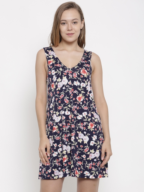 

pink woman Navy Blue Printed A-Line Dress